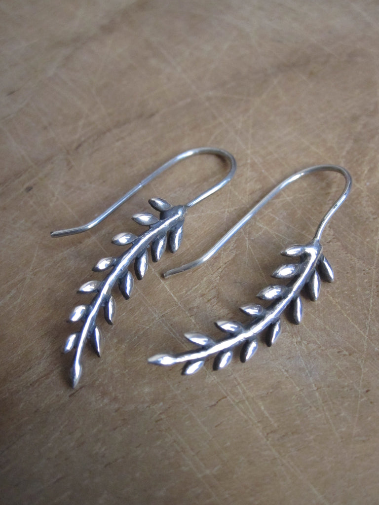 925 oxidised silver leafy drop earrings