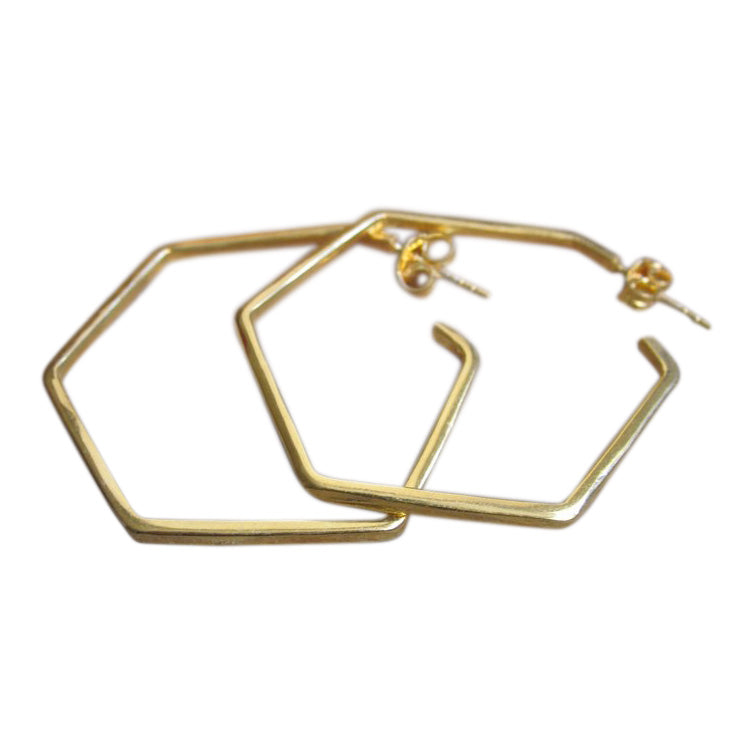 925 Silver Hexagon Earrings - Gold plated
