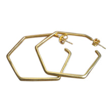 925 Silver Hexagon Earrings - Gold plated