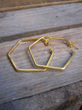 925 Silver Hexagon Earrings - Gold plated
