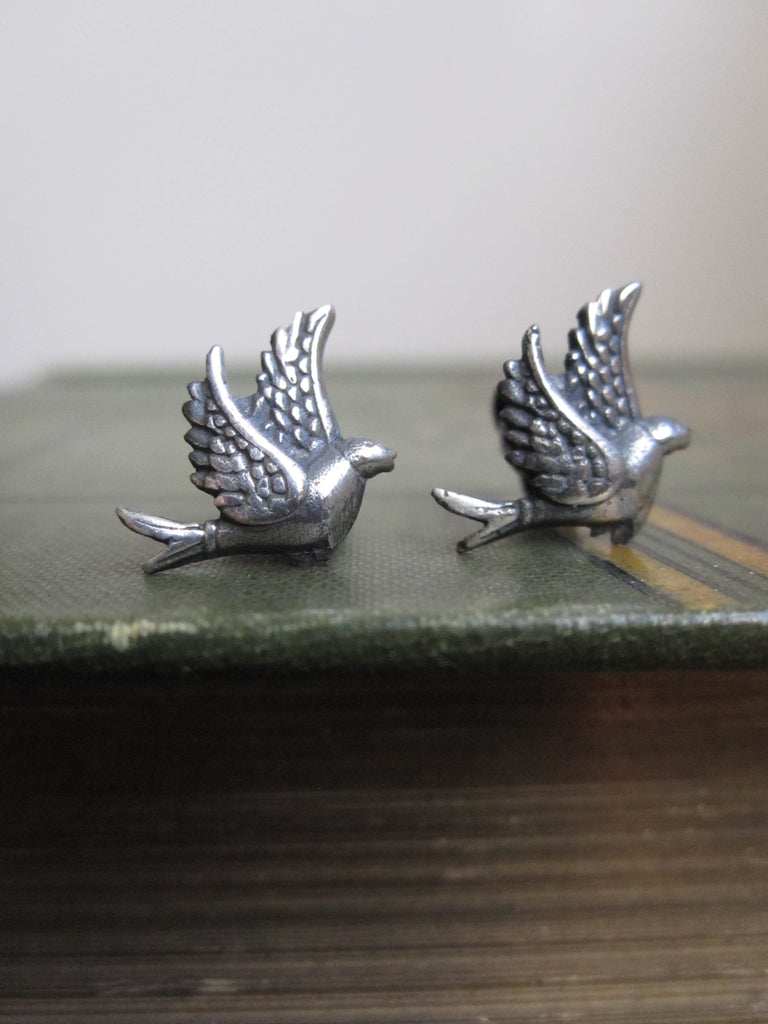 925 Silver Little Bird Studs- oxidised