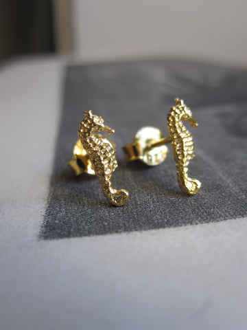 925 silver seahorse earrings - gold