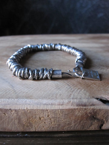 Goti 925 Oxidised Silver and leather bracelet BR536