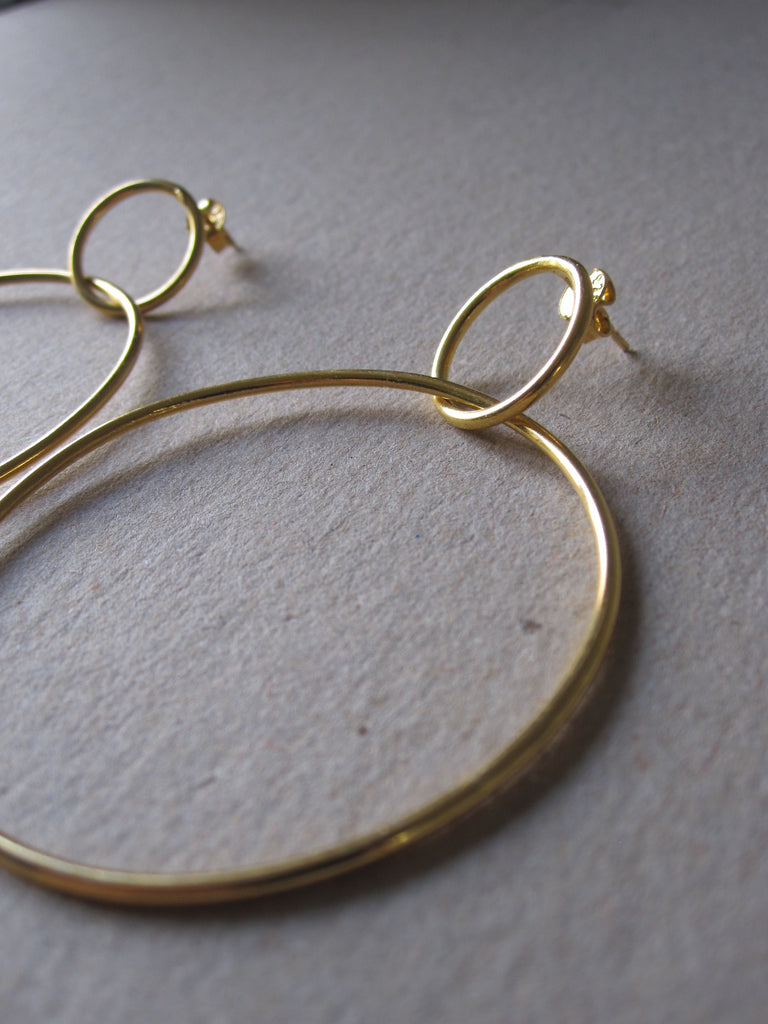 Gold plated 925 Silver Double Circle Hoop Earrings