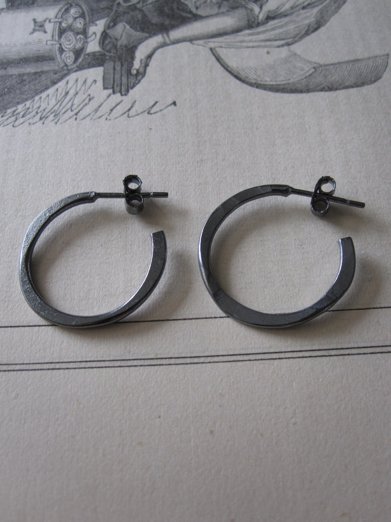 Irregular Oxidised Silver Small Hoops