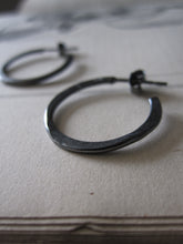 Irregular Oxidised Silver Small Hoops