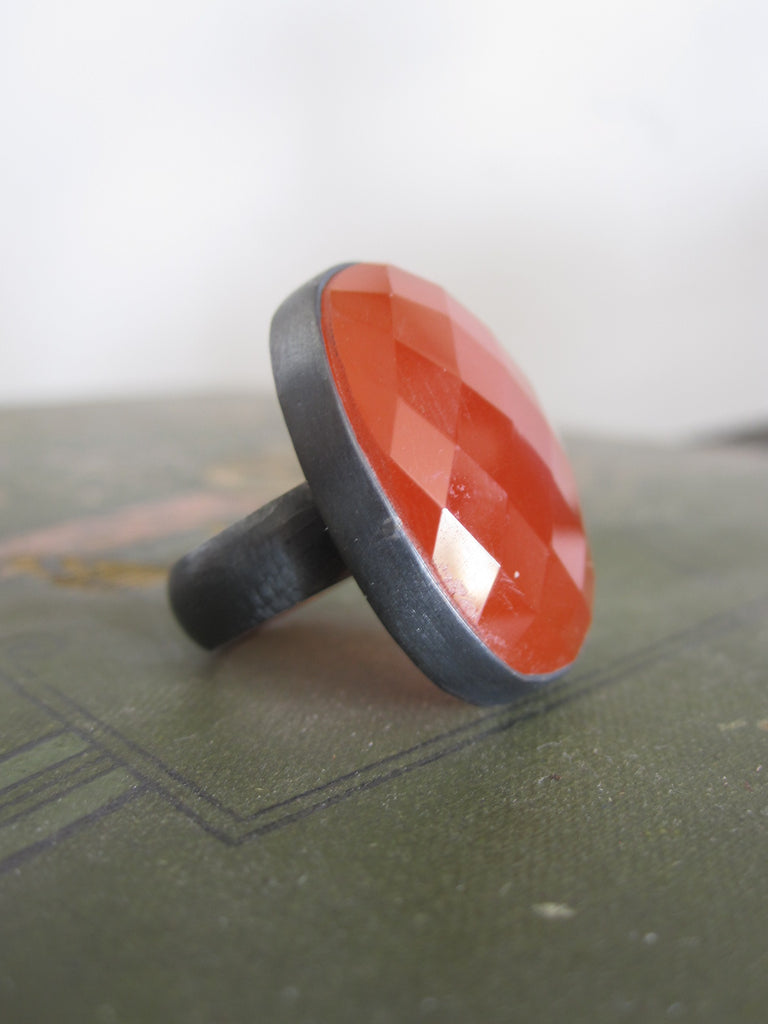 925 Silver - oxidised oval Carnelian ring