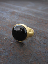 925 Silver - gold plated onyx ring