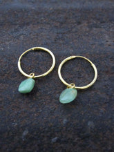 925 Silver Small Chrysophrase Hoop Earrings - Gold