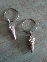 Small shell hoop earrings - oxidised silver
