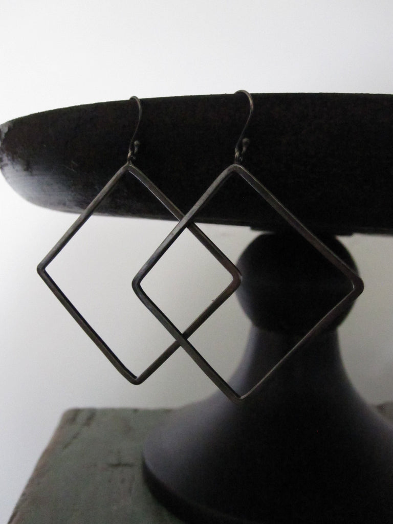 Oxidised 925 Silver square drop earrings