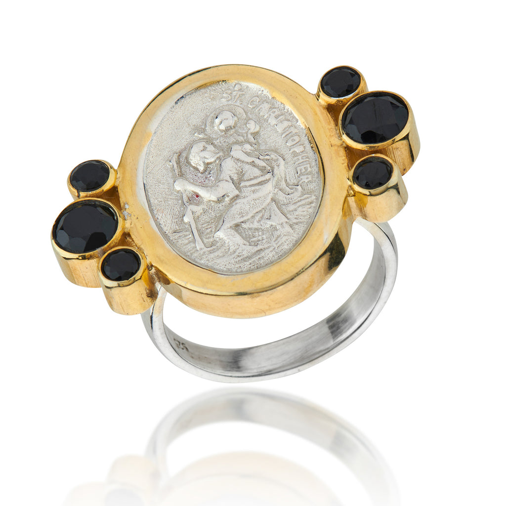 WDTS St Christopher Onyx Ring - Gold Plated
