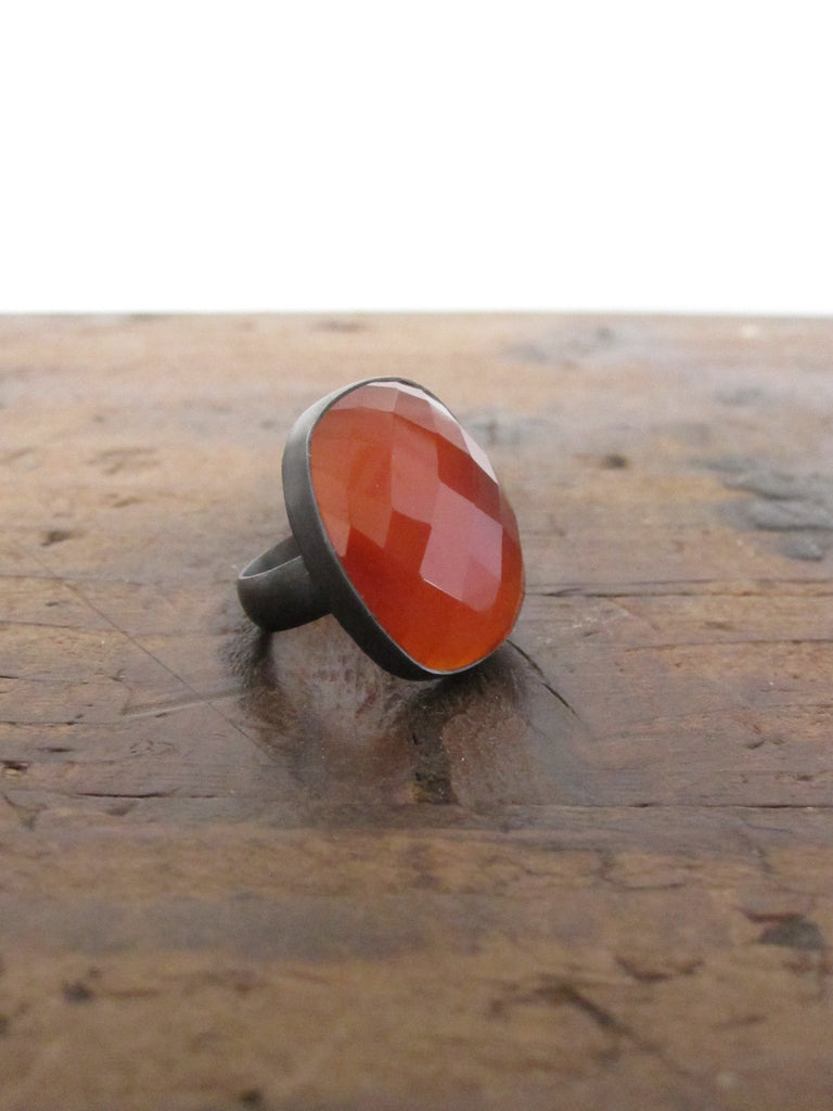 925 Silver - oxidised oval Carnelian ring