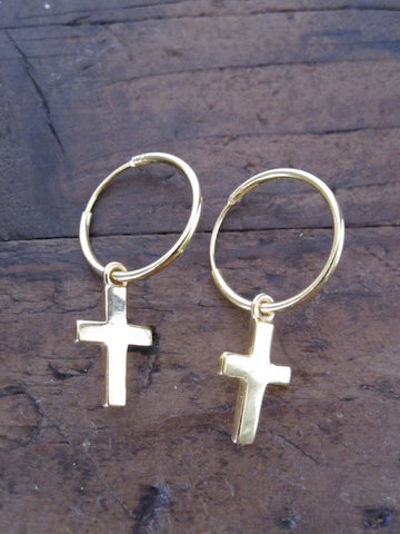 Small Cross Hoop Earrings - gold