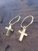 Small Cross Hoop Earrings - gold