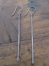 Long hammered oxidised silver post hook earrings