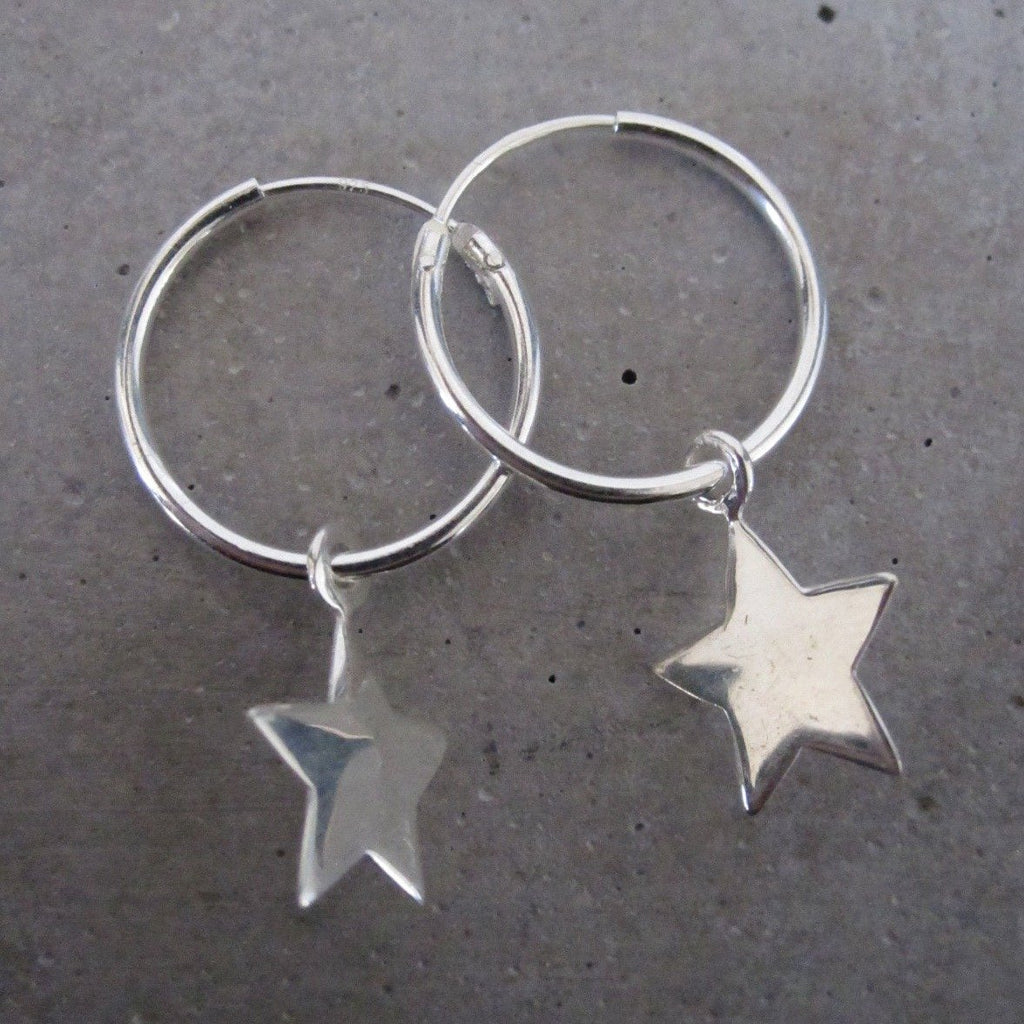 Small Star Hoop Earrings - Silver