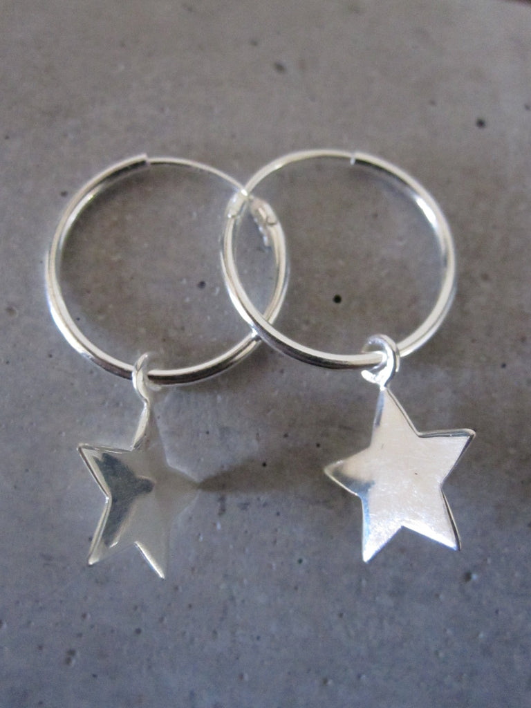 Small Star Hoop Earrings - Silver