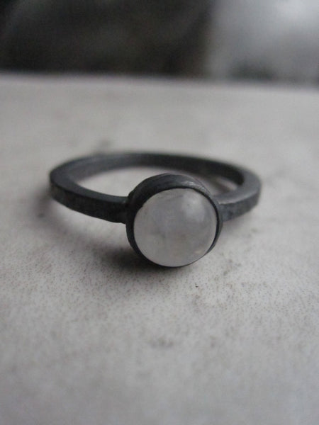 Black silver ring with Rainbow Moonstone