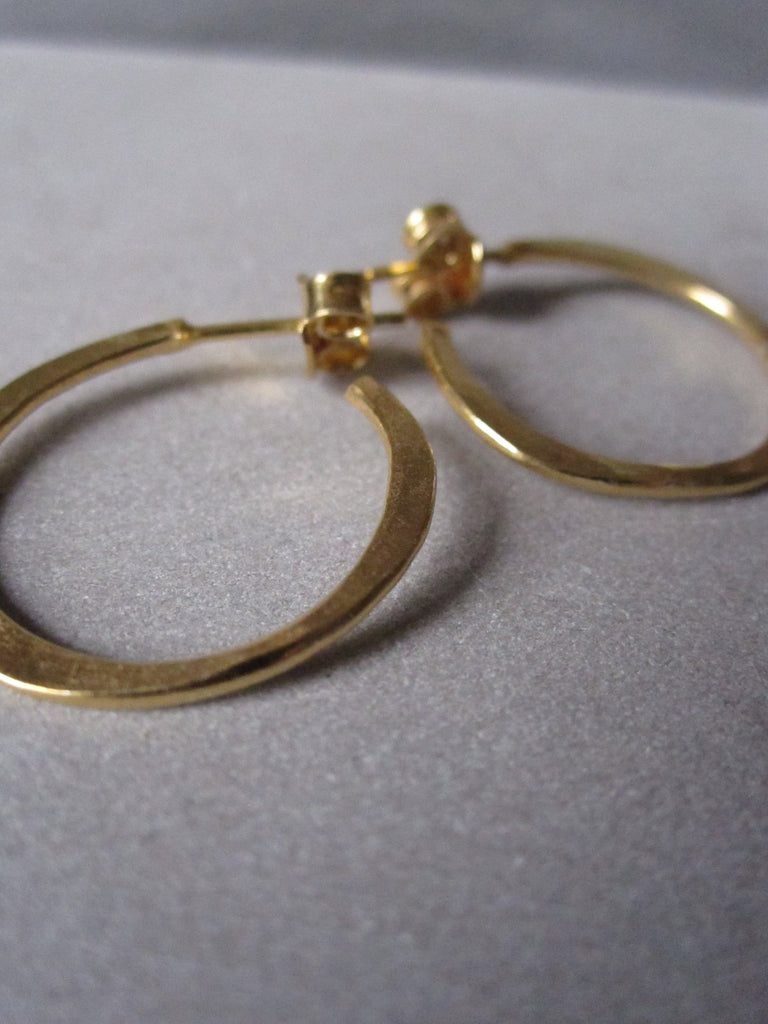 Irregular hammered gold plated small hoops
