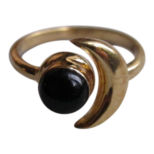 925 Silver moon ring with black onyx - Gold