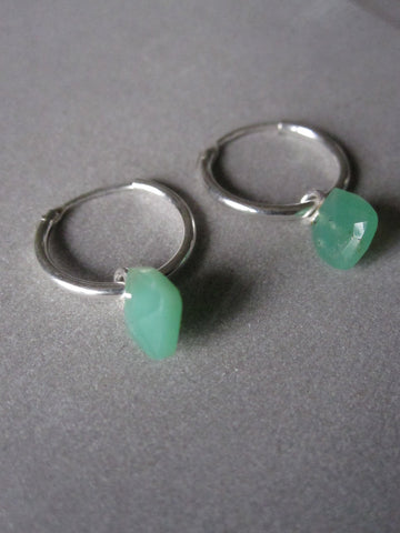 925 Silver Small Chrysophrase Hoop Earrings