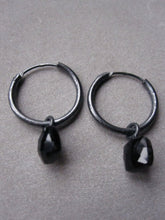 925 Silver Small Black Onyx Hoop Earrings - Oxidised