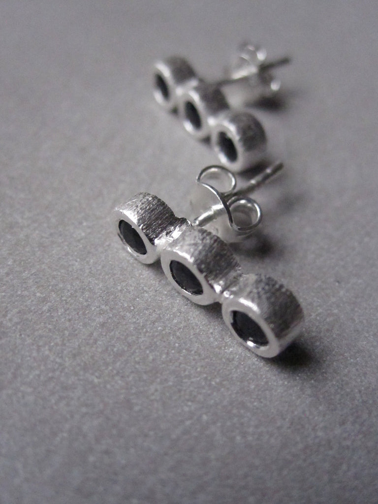 925 Silver Triple Onyx Earrings