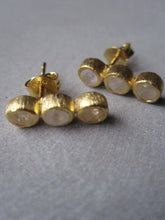 Triple Moonstone Earrings - Gold plated silver