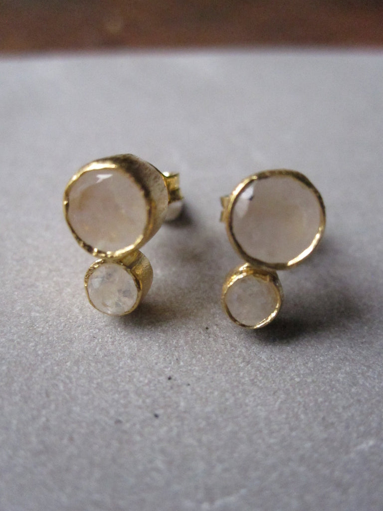 925 Silver Double Moonstone Earrings - Gold