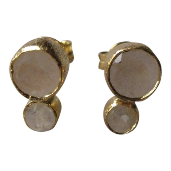 925 Silver Double Moonstone Earrings - Gold
