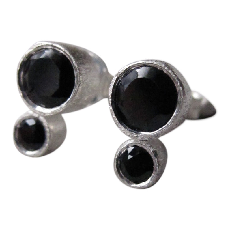 925 Brushed Silver Double Onyx Earrings