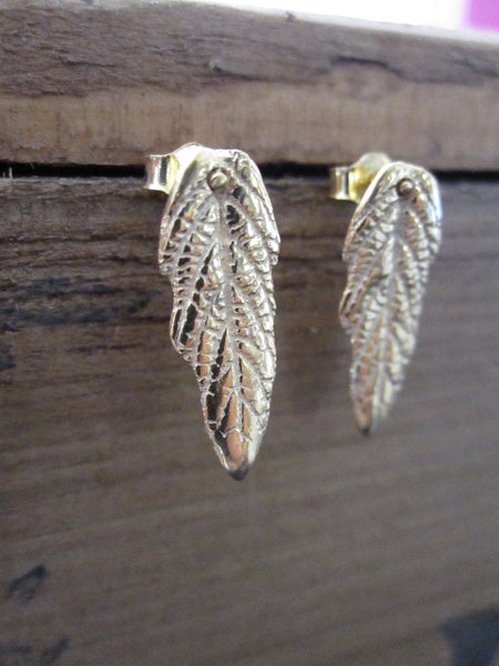 925 Gold Plated Leaf Stud Earrings - gold