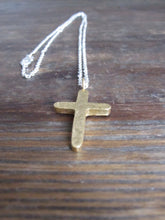 925 Silver Hammered Cross Necklace -Gold