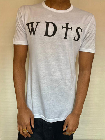 WDTS bamboo white t shirt logo on front