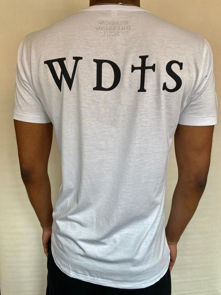 WDTS bamboo white t shirt logo on back