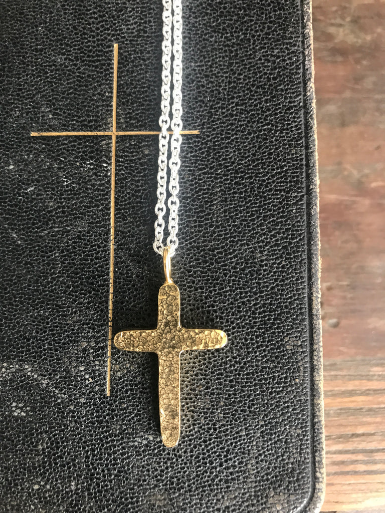 925 Silver Hammered Cross Necklace -Gold