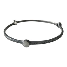 WDTS Oxidised 925 silver hammered tri stone bangle