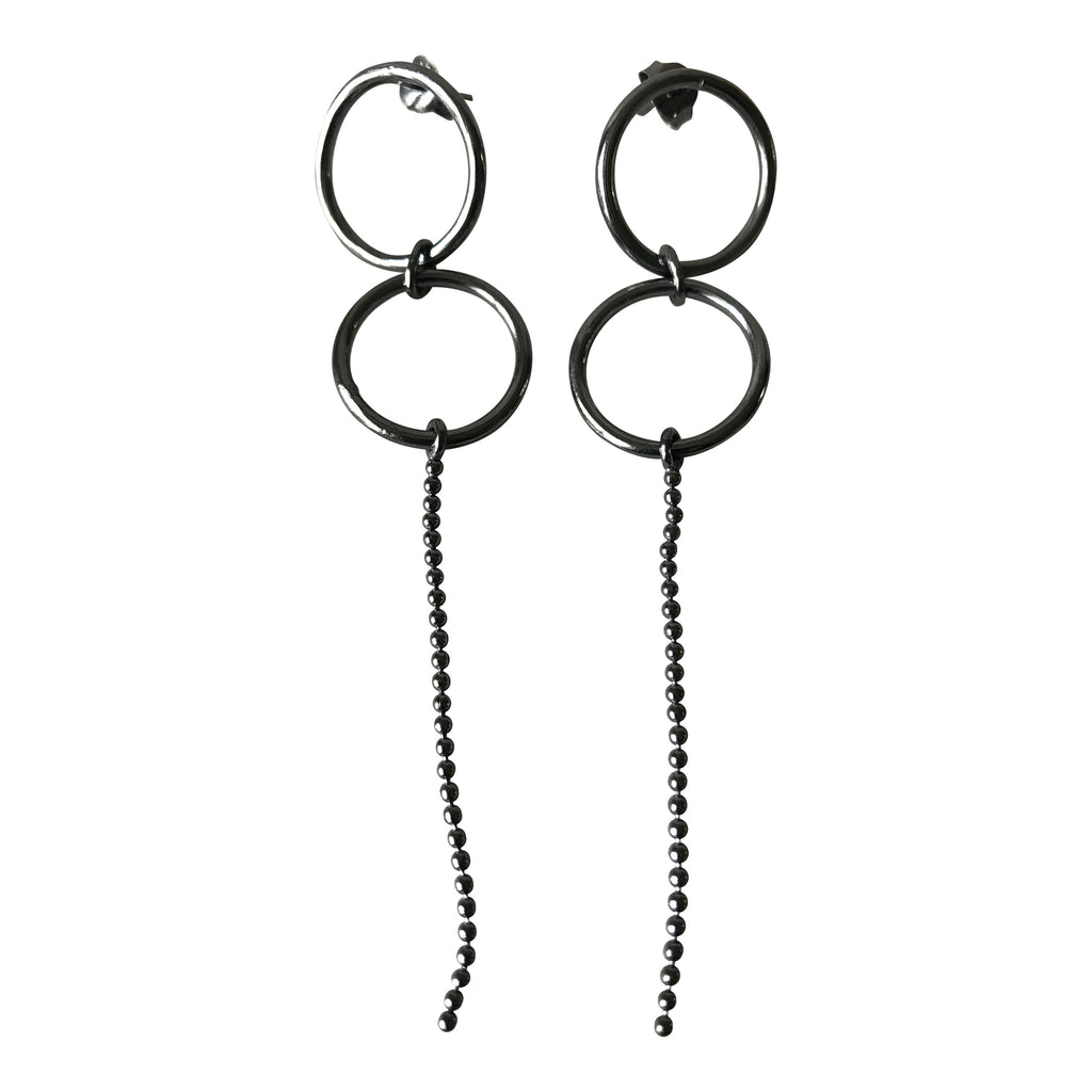 Oxidised Silver Single Ball Chain Earrings