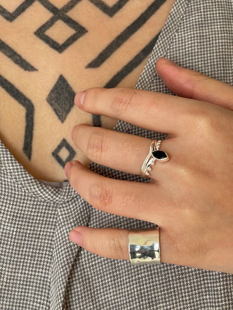 925 Silver Ring - black onyx mandala