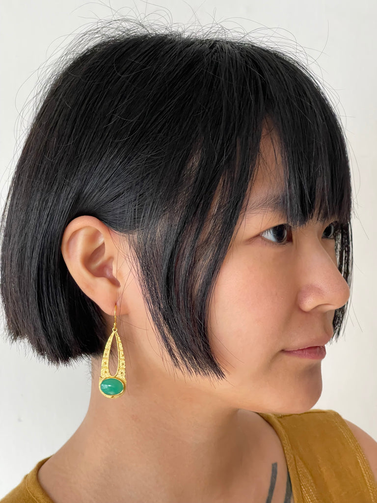 Luna Earrings - Gold Chrysophrase