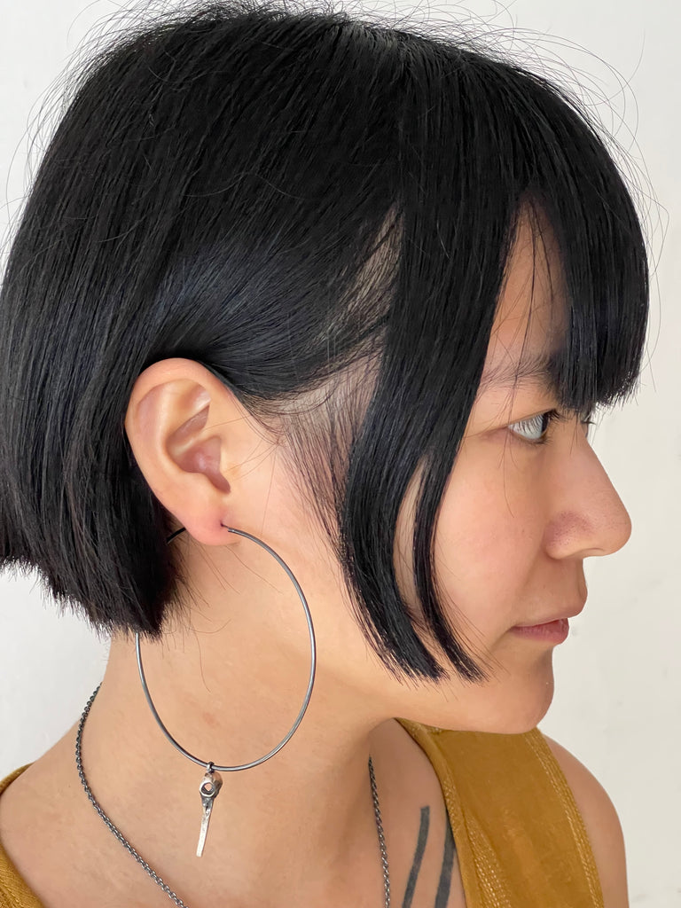 Bird Skull Large Hoop Earrings - Oxidised