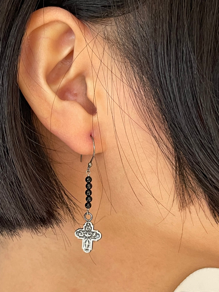 WDTS Tiny Cross and Onyx Drop Earrings