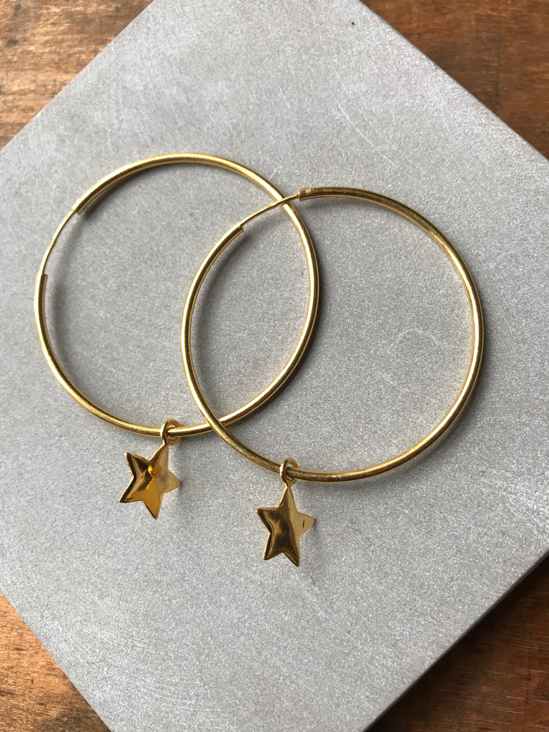 925 Silver Star Hoop Earrings - Gold