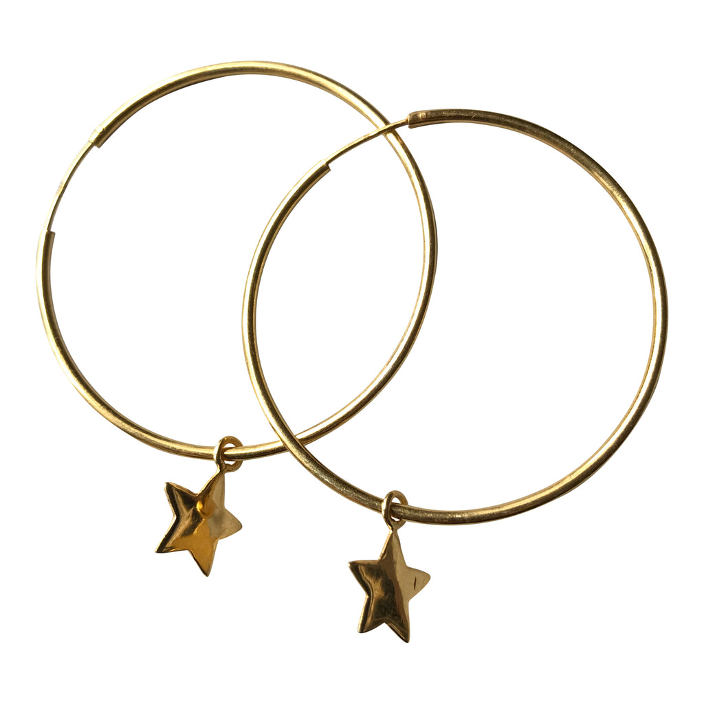 925 Silver Star Hoop Earrings - Gold