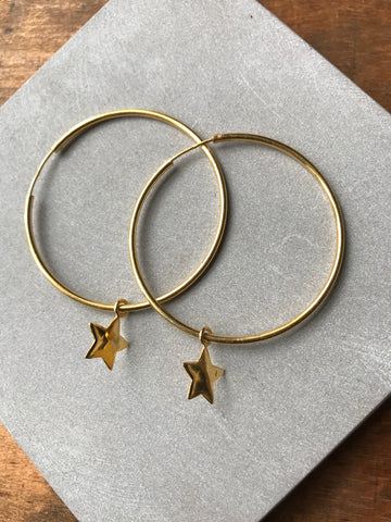 925 Silver Star Hoop Earrings - Gold