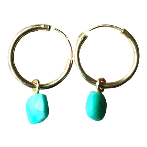 925 Silver Small Chrysophrase Hoop Earrings - Gold