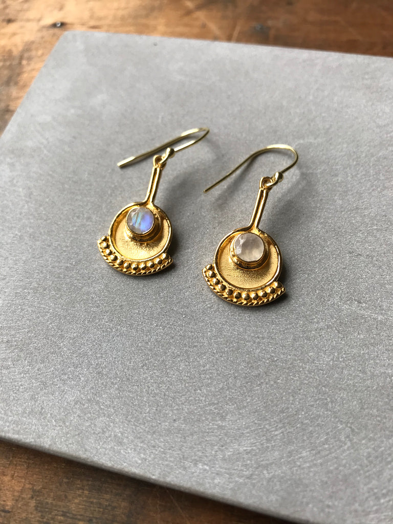 925 Silver Egon Earrings - Gold, moonstone