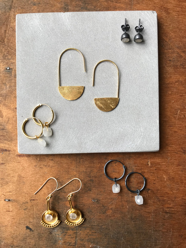 925 Silver Semi Circle Earrings - Gold