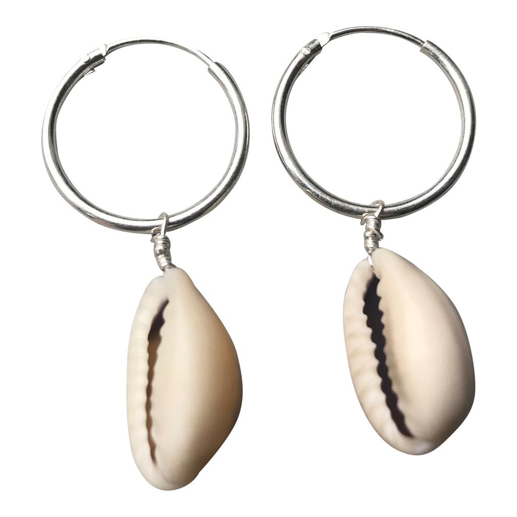 Cowrie shell small hoop earrings